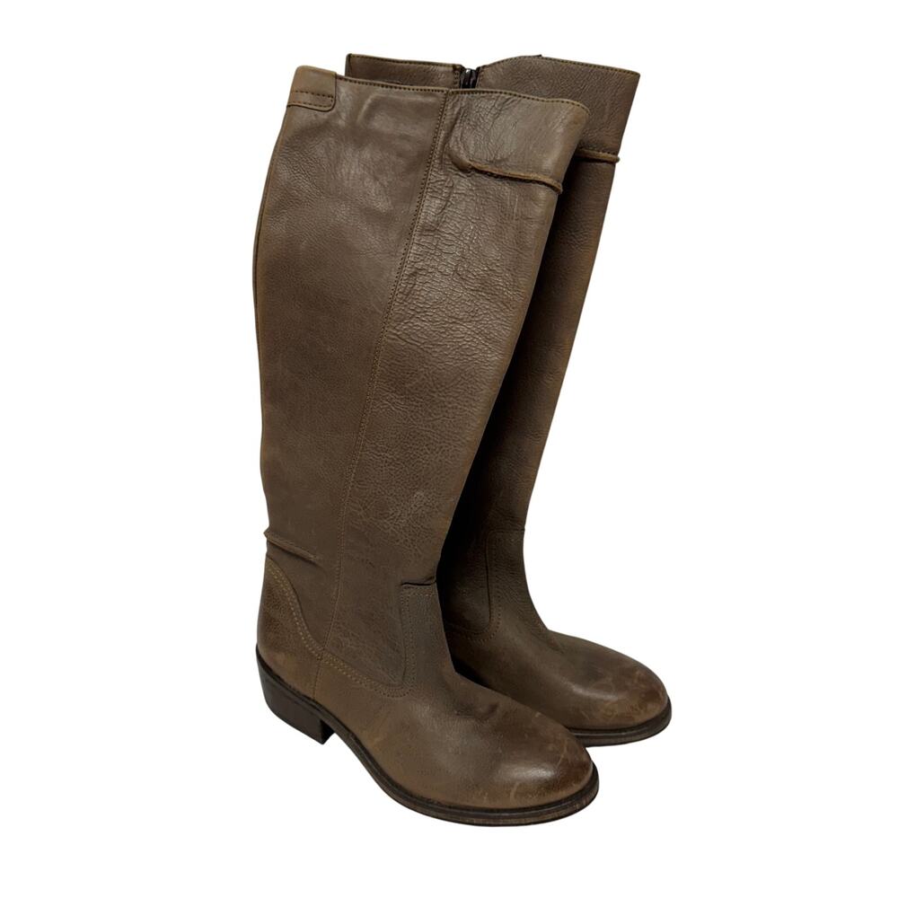 Seychelles Womens Distressed Taupe Genuine Leather Riding Boots Low Heel Size 6
